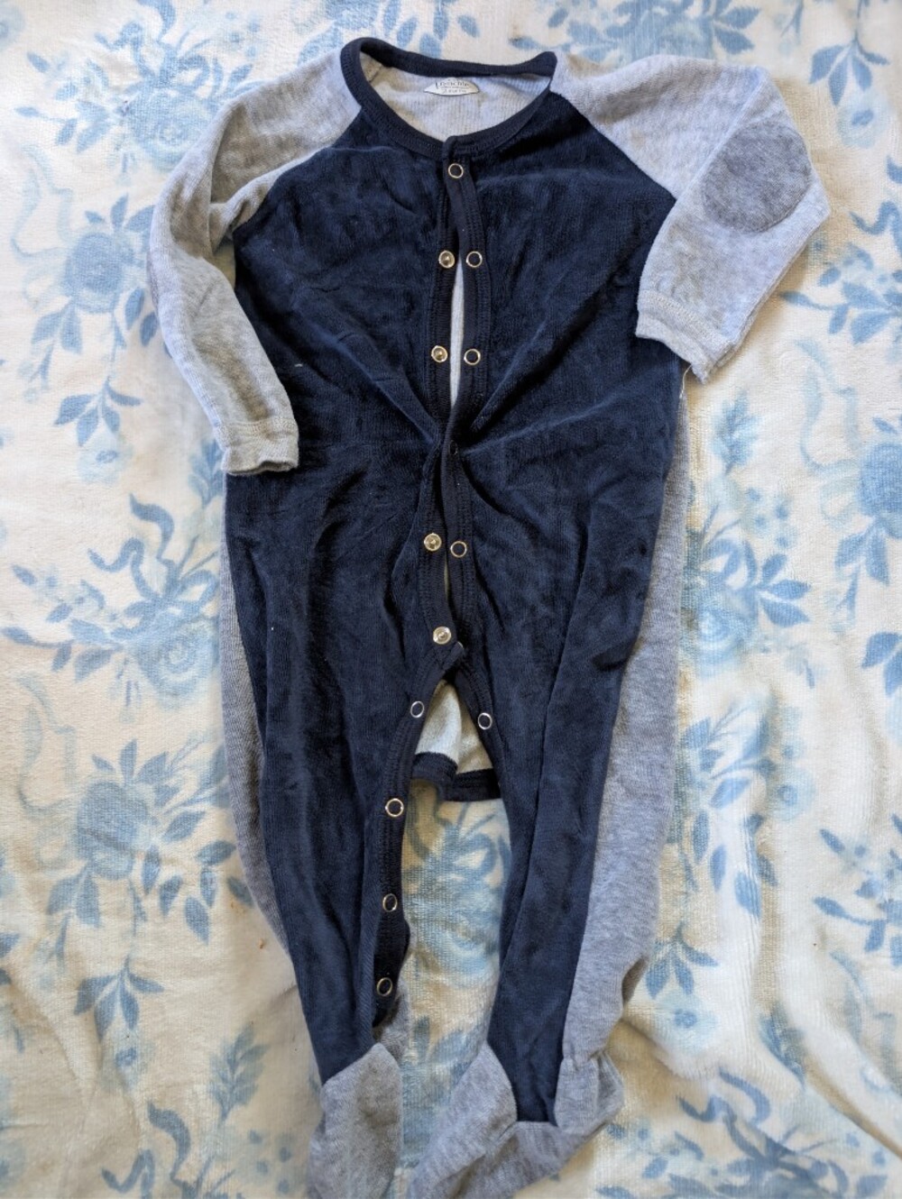 Soft Navy and Gray Snap-Front Footie One-Piece for Kids